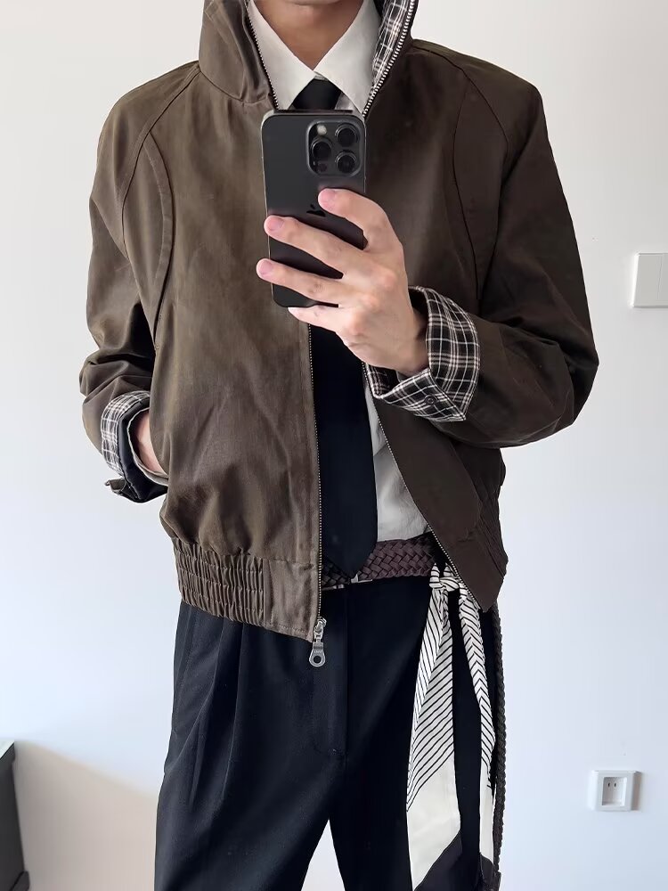 No. S410 Plaid-Lined Hooded Japanese-Korean Casual Jacket