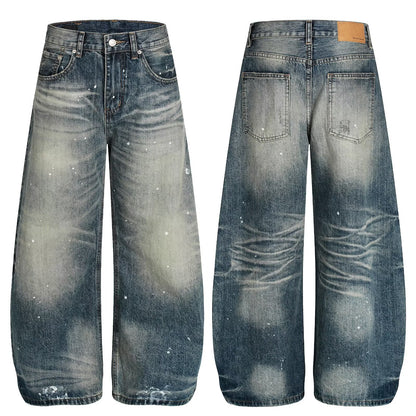 No.G59 High Street American Retro Washed Distressed Ink Splash Jeans