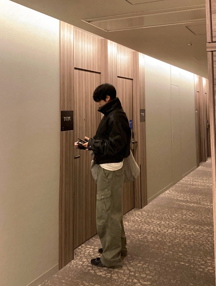 No.80465 Retro Style Washed Straight-Leg Cargo Pants