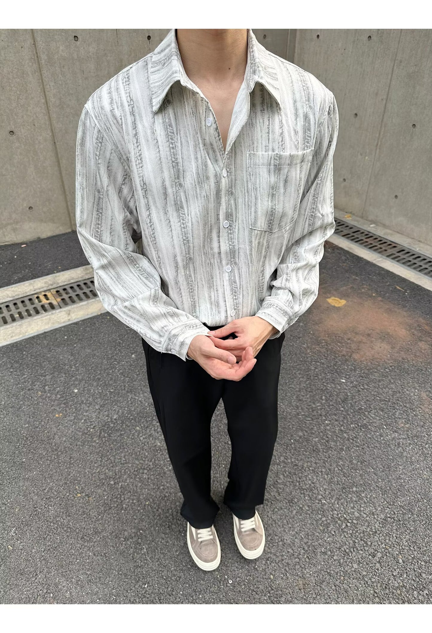 No.K425 Vintage Washed Striped Long Sleeve Shirt