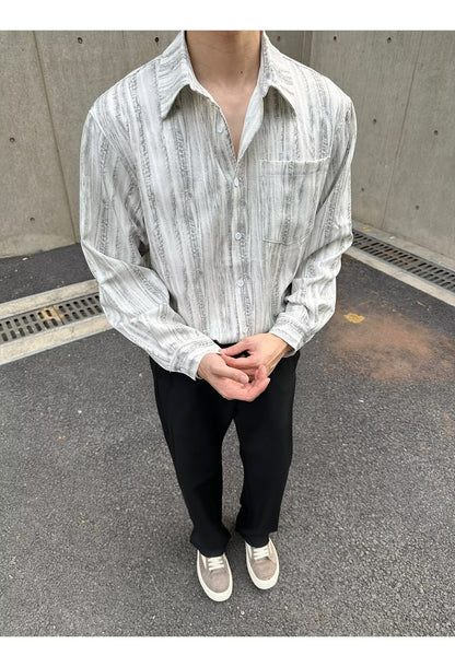 No.K425 Vintage Washed Striped Long Sleeve Shirt