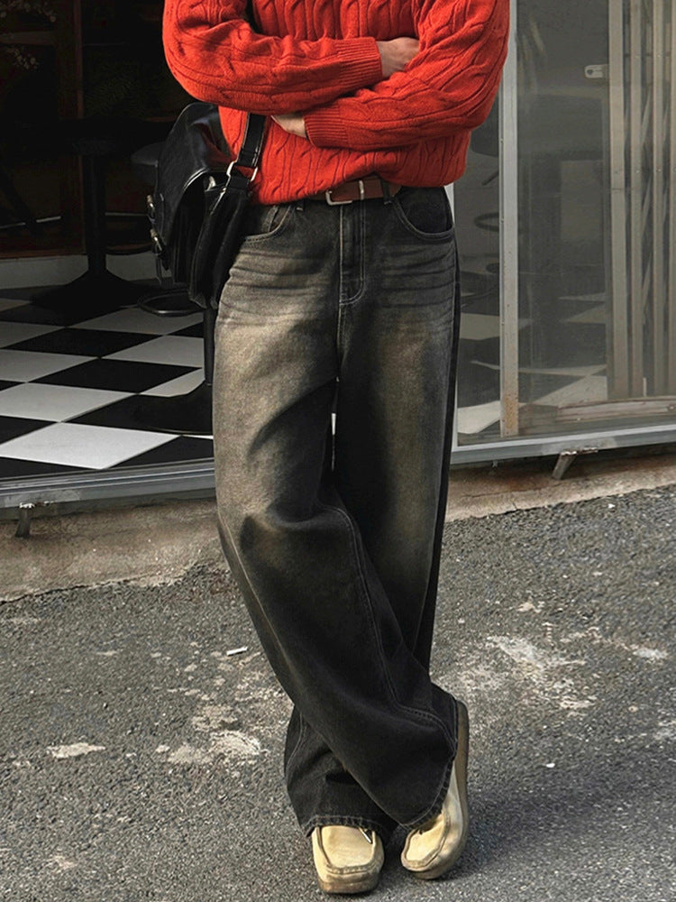 No.80550 retro Style Washed straight-leg Wide Leg Jeans