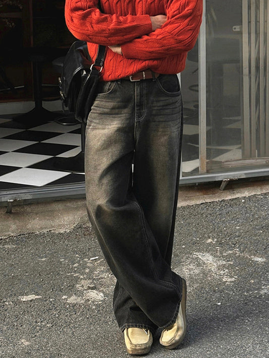 No.80550 retro Style Washed straight-leg Wide Leg Jeans