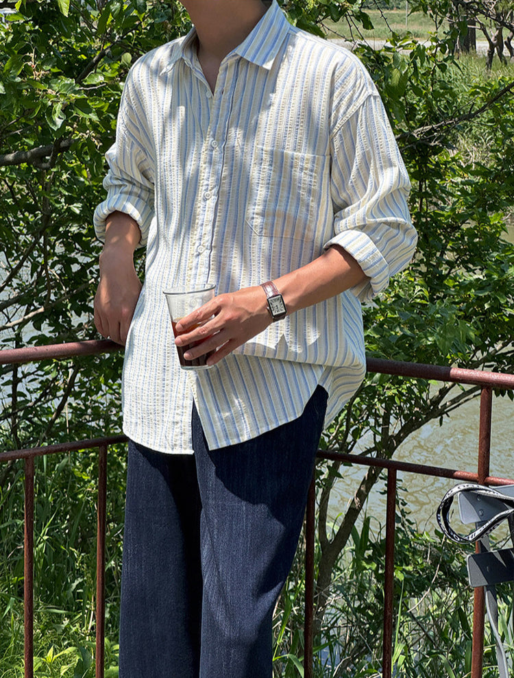 No.80559 Leisure Commute Striped Long Sleeve Shirt