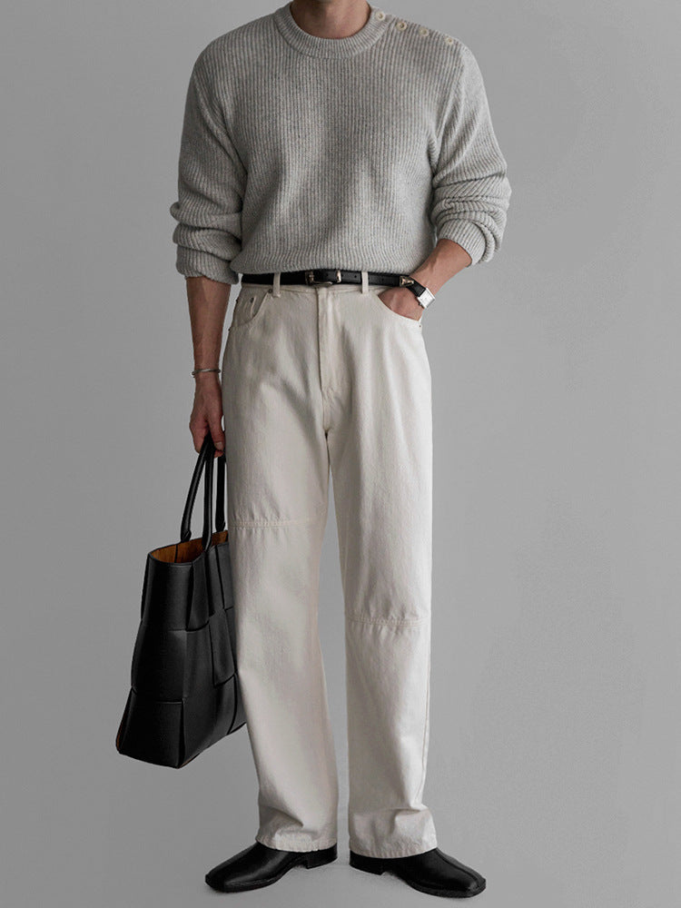 No.210455 Design Sense Round Neck Sweater Knitted Base Shirt