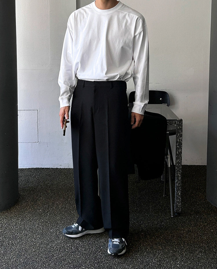 No.80574 Simple Design Solid Color Round Neck Long Sleeve T-Shirt