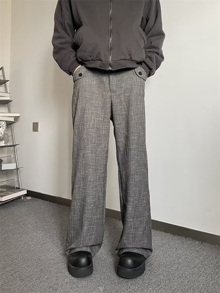 No.Q608  Street Style Textured Gray Plaid Wide-Leg Pants