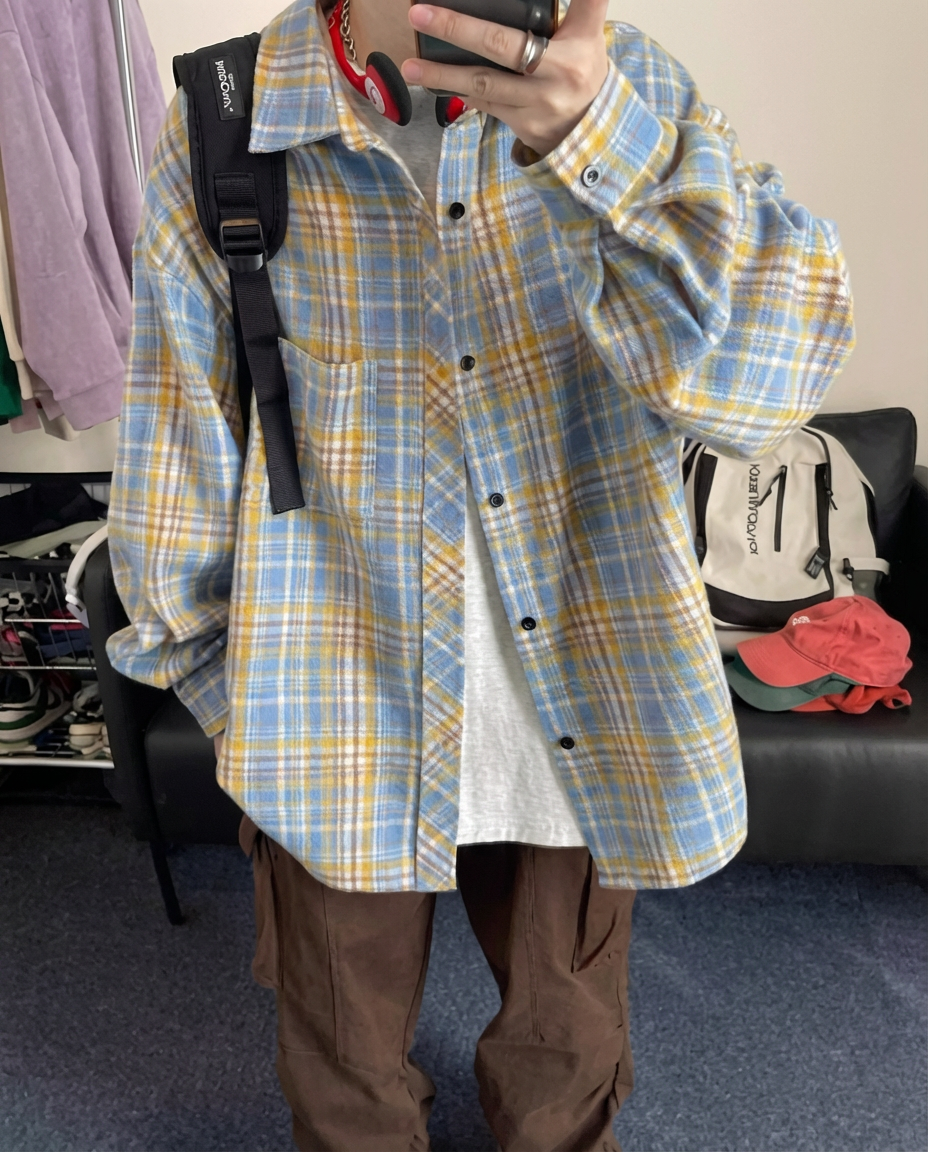 No. GZ03  Vintage Plaid Long-Sleeve Shirt