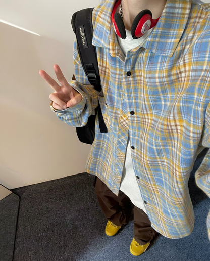 No. GZ03  Vintage Plaid Long-Sleeve Shirt
