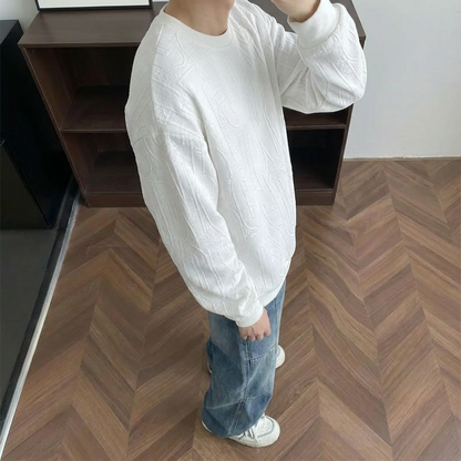 NO.ZM01 Large Letter Embossed Jacquard Crew Neck Sweatshirt