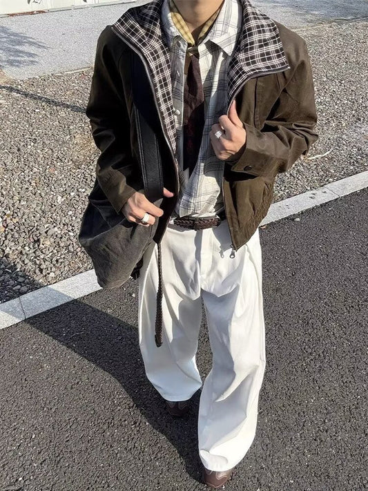 No. S410 Plaid-Lined Hooded Japanese-Korean Casual Jacket