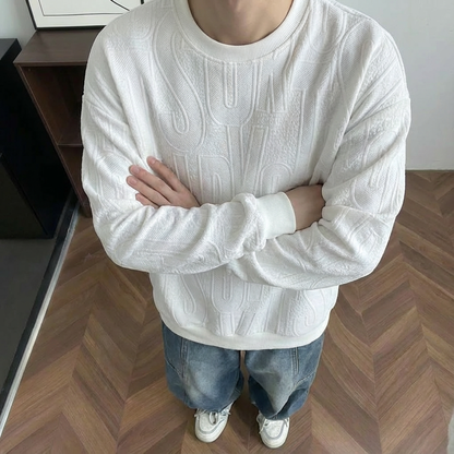 NO.ZM01 Large Letter Embossed Jacquard Crew Neck Sweatshirt