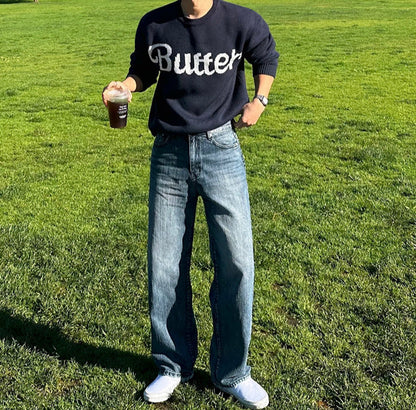 No.80555 Vintage Washed Straight-Leg Jeans