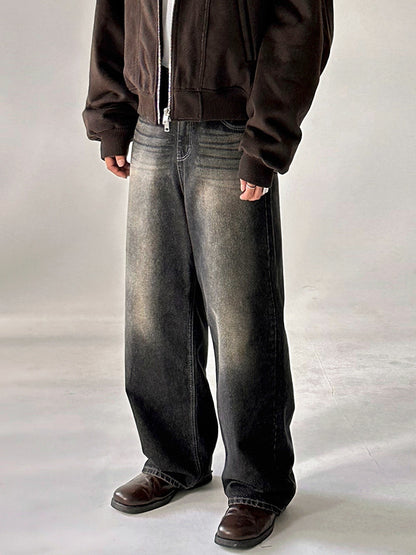 No.80550 retro Style Washed straight-leg Wide Leg Jeans