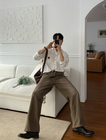 No. 210477 Vintage Style Washed Denim Straight-Leg Pants