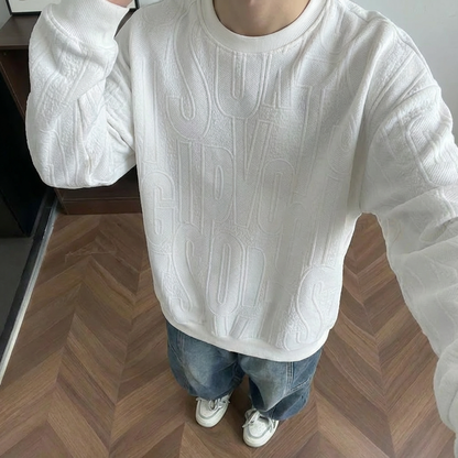 NO.ZM01 Large Letter Embossed Jacquard Crew Neck Sweatshirt