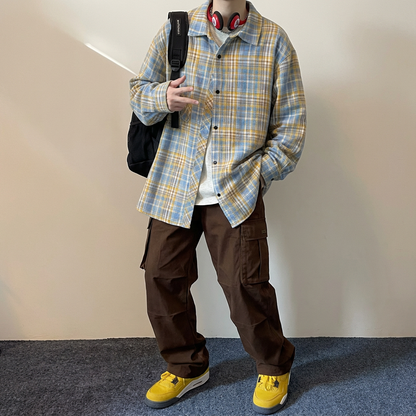 No. GZ03  Vintage Plaid Long-Sleeve Shirt