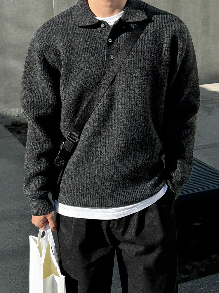 No.210454 Mature Style Turn-Down Collar Pullover Sweater Knitted Base Shirt