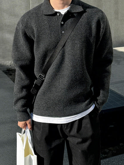 No.210454 Mature Style Turn-Down Collar Pullover Sweater Knitted Base Shirt