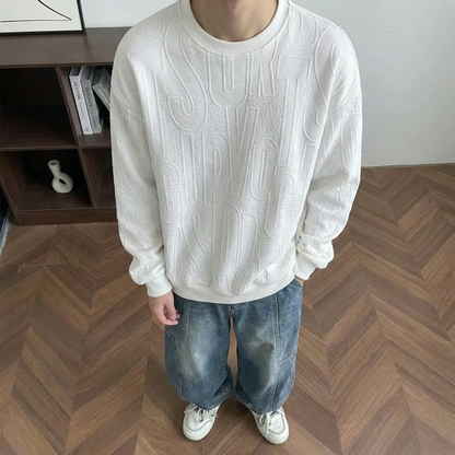 NO.ZM01 Large Letter Embossed Jacquard Crew Neck Sweatshirt