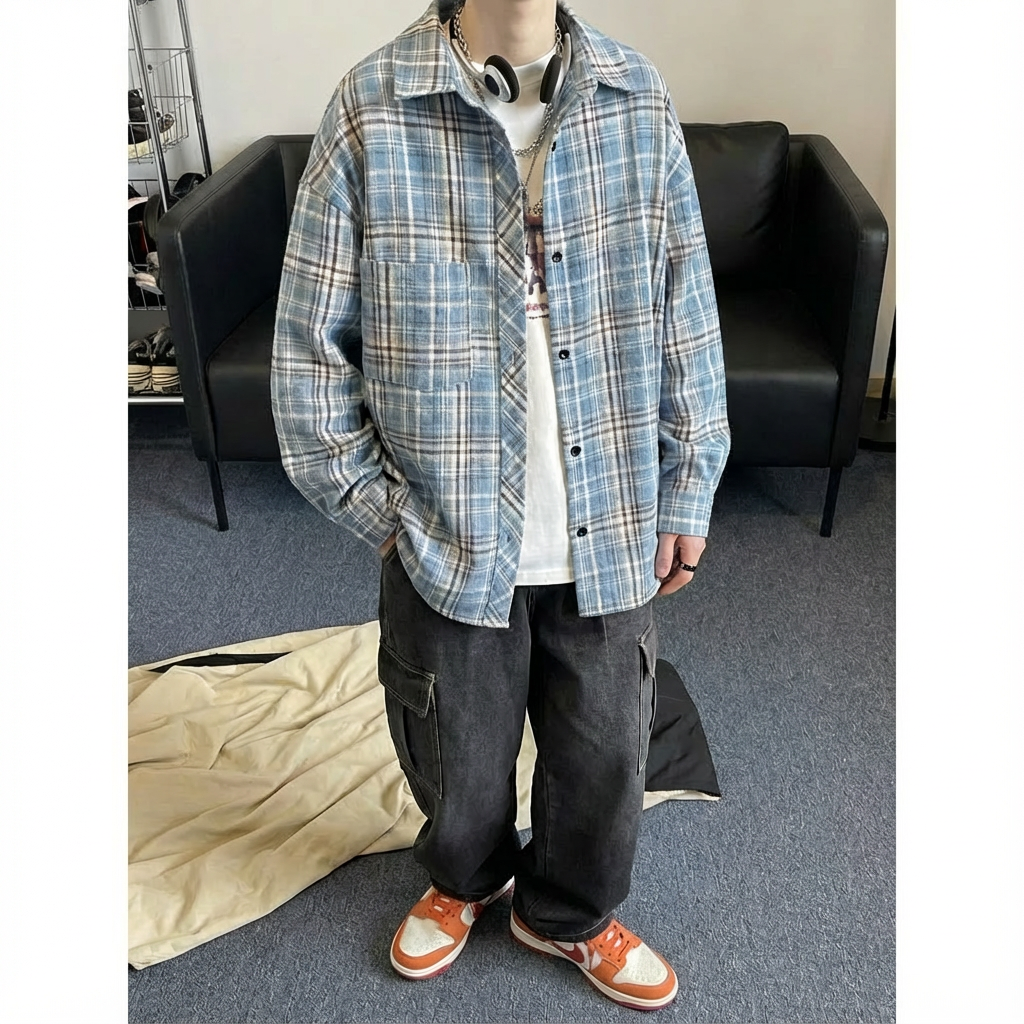 No. GZ03  Vintage Plaid Long-Sleeve Shirt