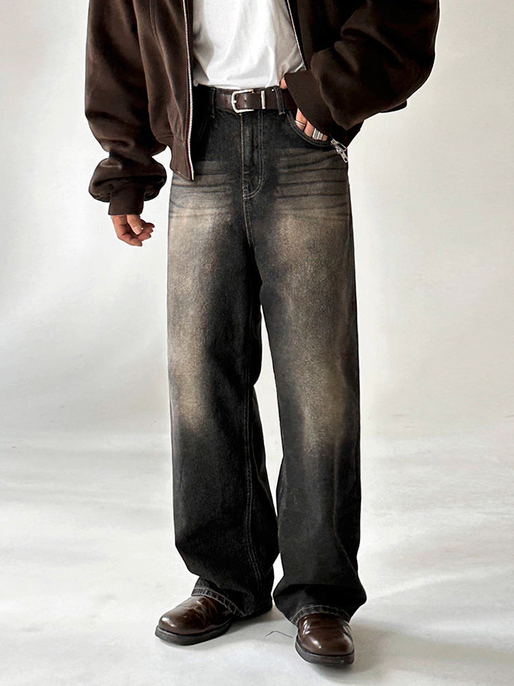 No.80550 retro Style Washed straight-leg Wide Leg Jeans