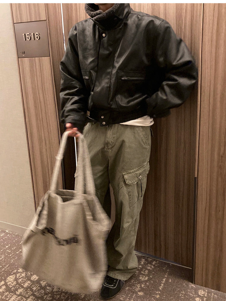 No.80465 Retro Style Washed Straight-Leg Cargo Pants