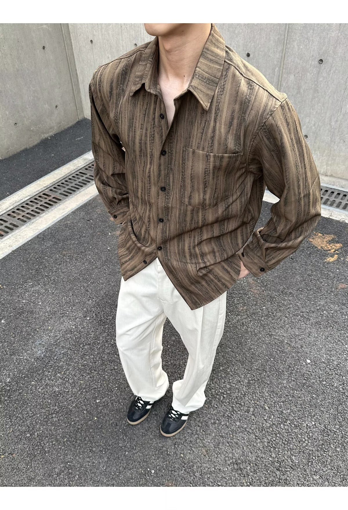 No.K425 Vintage Washed Striped Long Sleeve Shirt