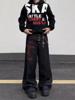 No.G55 American High Street Multi-Button Design Red Embroidered Jeans