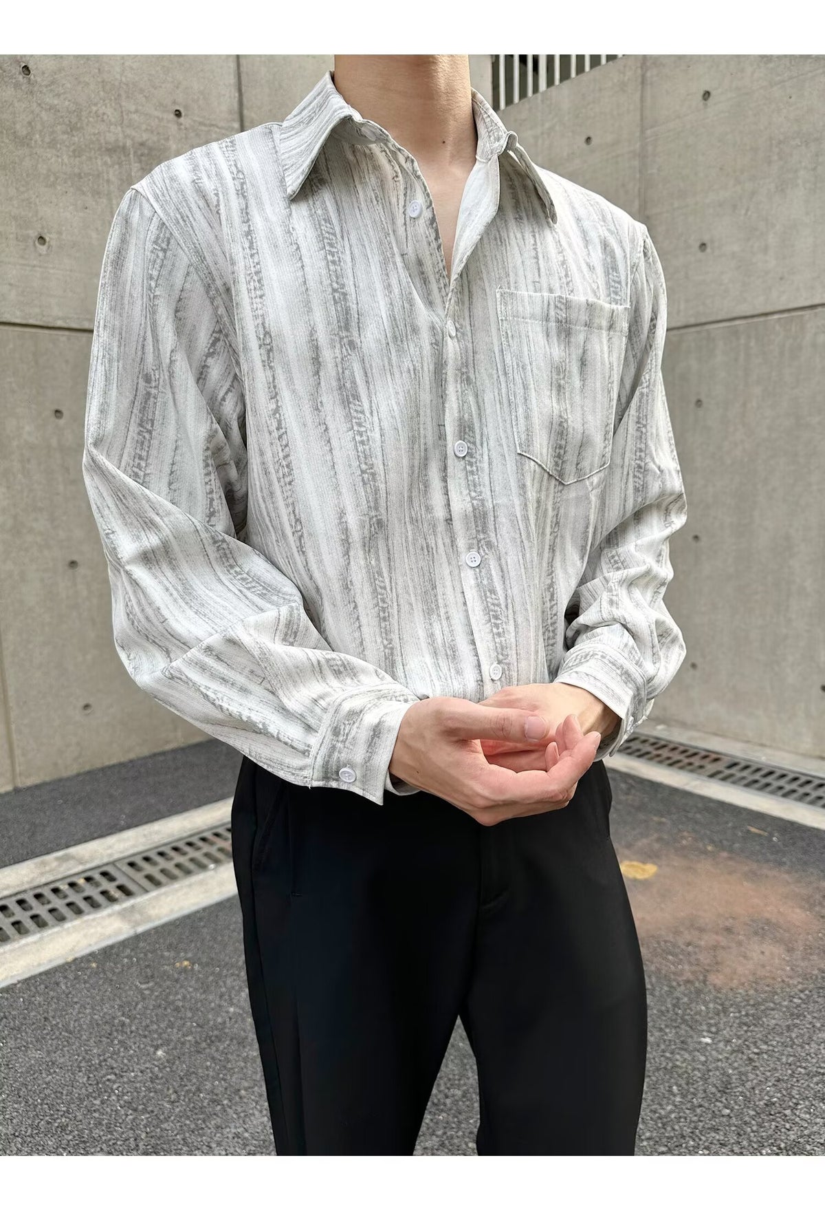 No.K425 Vintage Washed Striped Long Sleeve Shirt