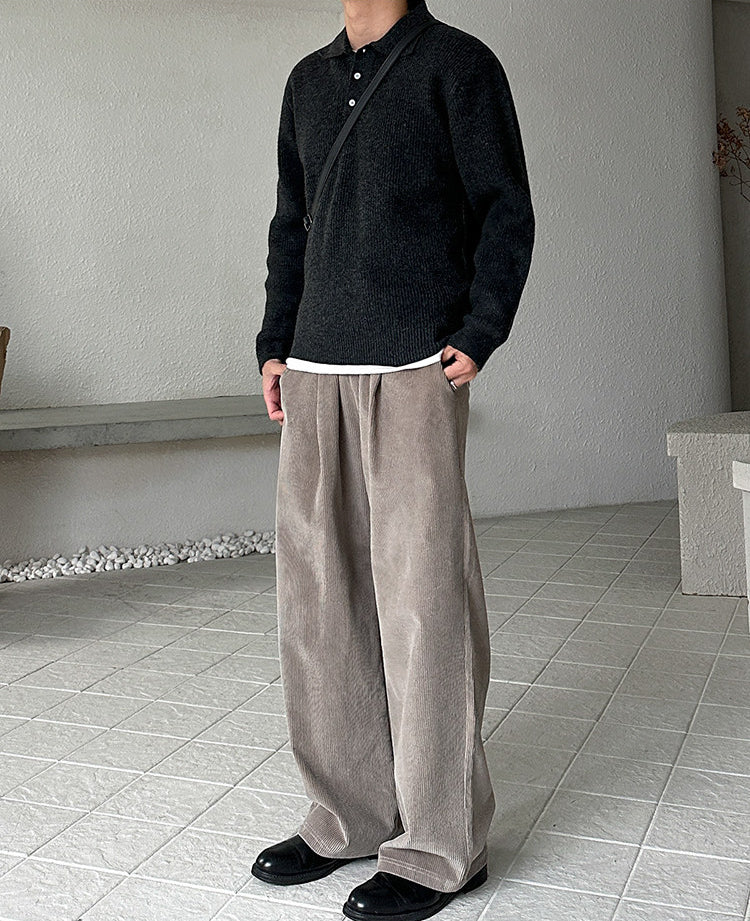 No.210454 Mature Style Turn-Down Collar Pullover Sweater Knitted Base Shirt