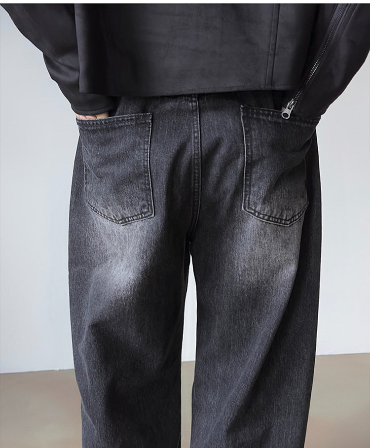 No.80513 Vintage Style Casual Washed Straight Wide-Leg Jeans