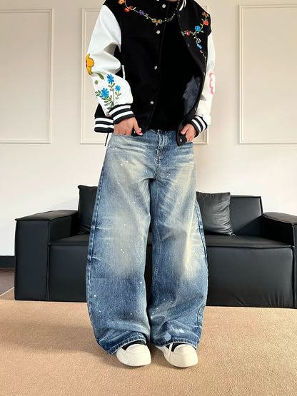 No.G59 High Street American Retro Washed Distressed Ink Splash Jeans