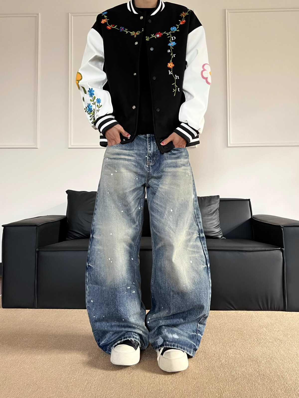 No.G59 High Street American Retro Washed Distressed Ink Splash Jeans