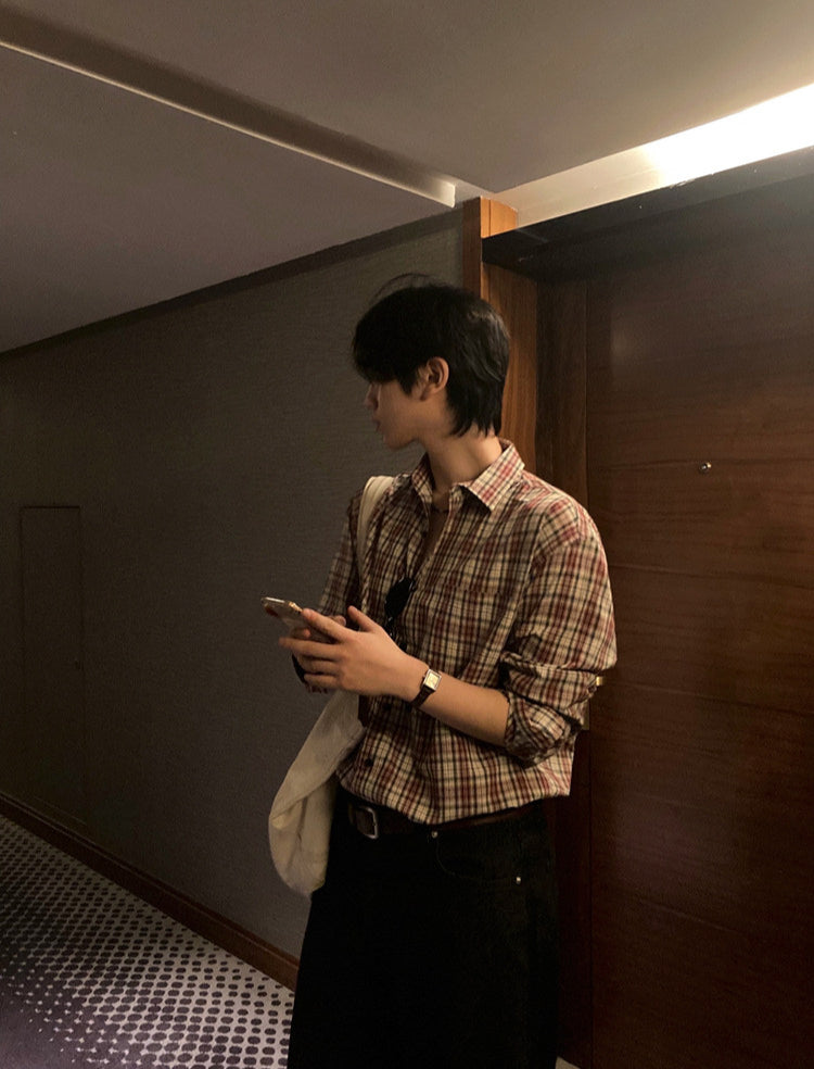 No.220301 retro Plaid Long Sleeve Shirt