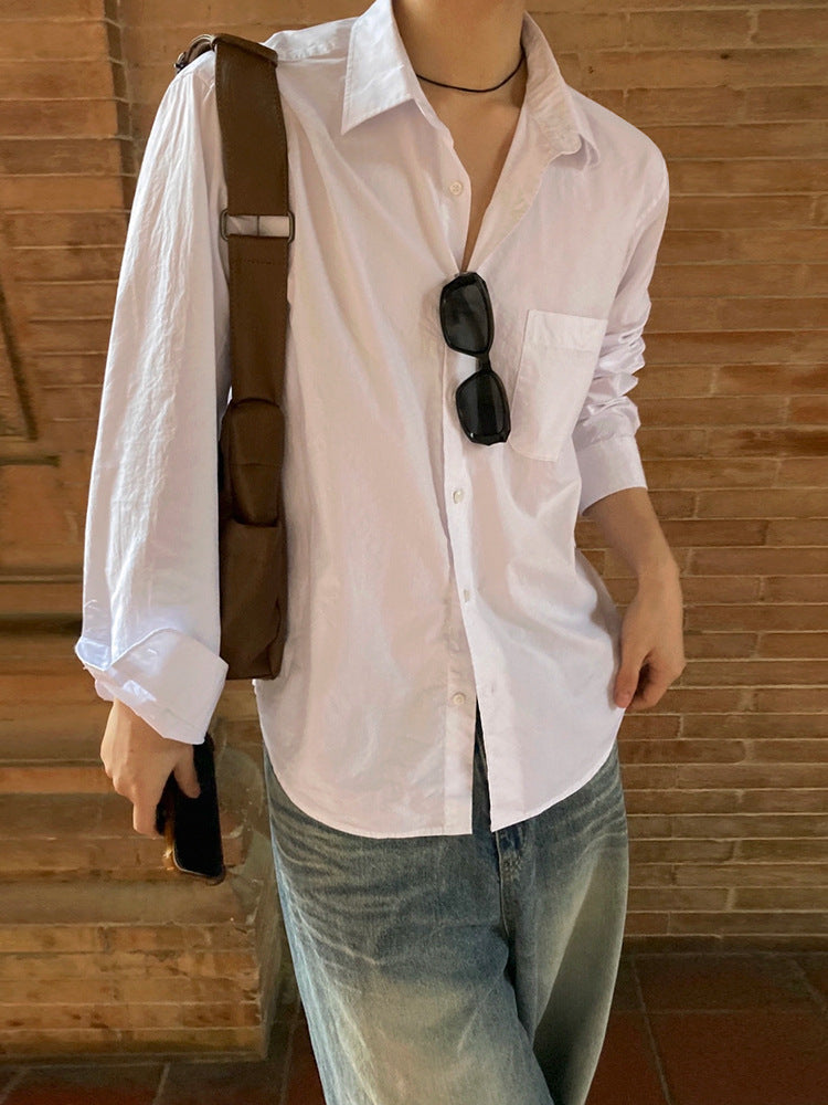 No.210474 Mature Commuter Style Solid Color Casual Long Sleeve Shirt