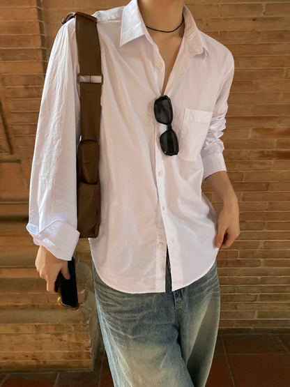 No.210474 Mature Commuter Style Solid Color Casual Long Sleeve Shirt