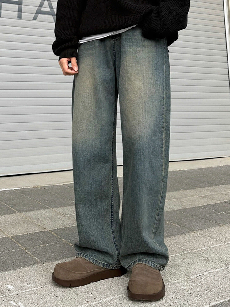 No.80515 Vintage Style Draped Straight-Leg Jeans