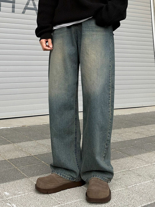 No.80515 Vintage Style Draped Straight-Leg Jeans
