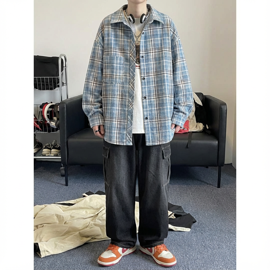 No. GZ03  Vintage Plaid Long-Sleeve Shirt
