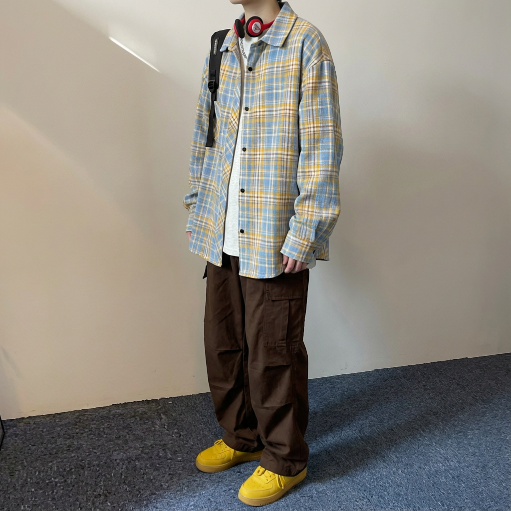 No. GZ03  Vintage Plaid Long-Sleeve Shirt