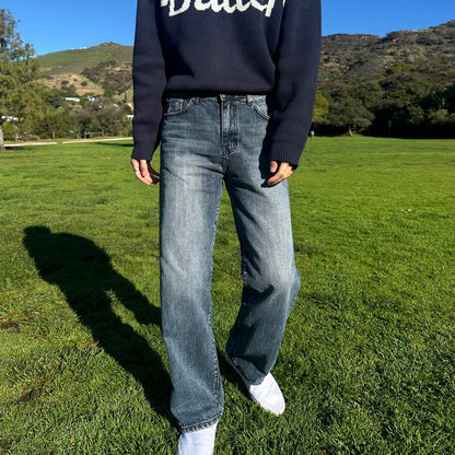 No.80555 Vintage Washed Straight-Leg Jeans