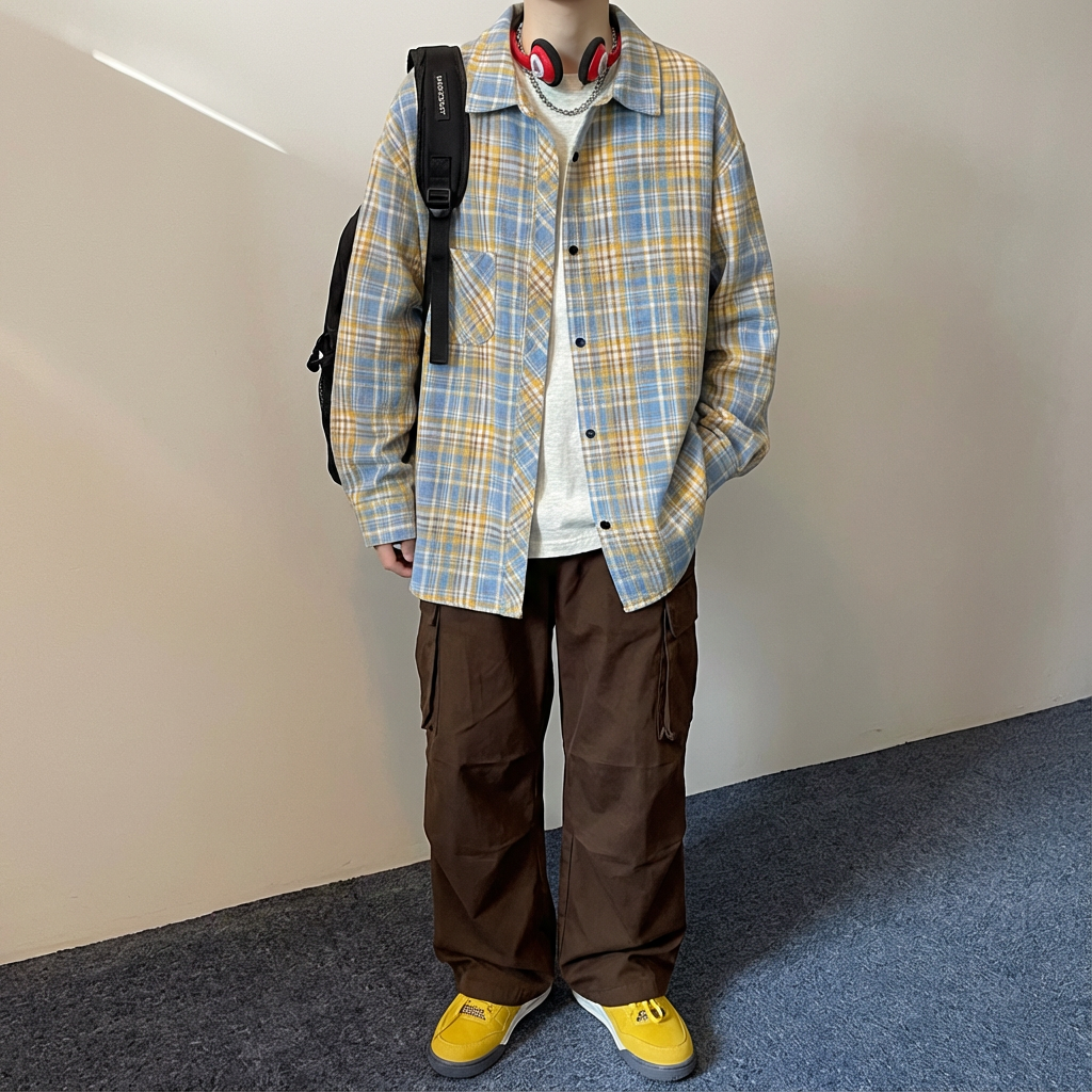 No. GZ03  Vintage Plaid Long-Sleeve Shirt