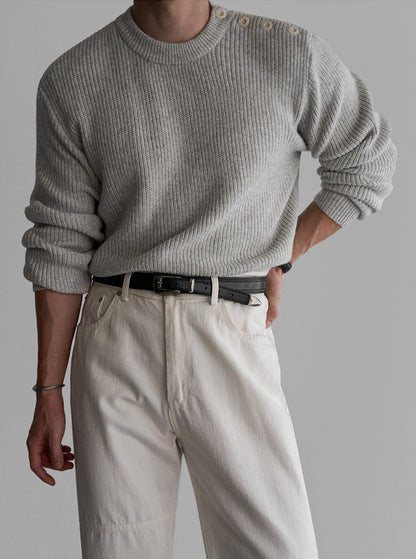 No.210455 Design Sense Round Neck Sweater Knitted Base Shirt