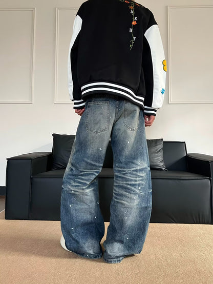 No.G59 High Street American Retro Washed Distressed Ink Splash Jeans