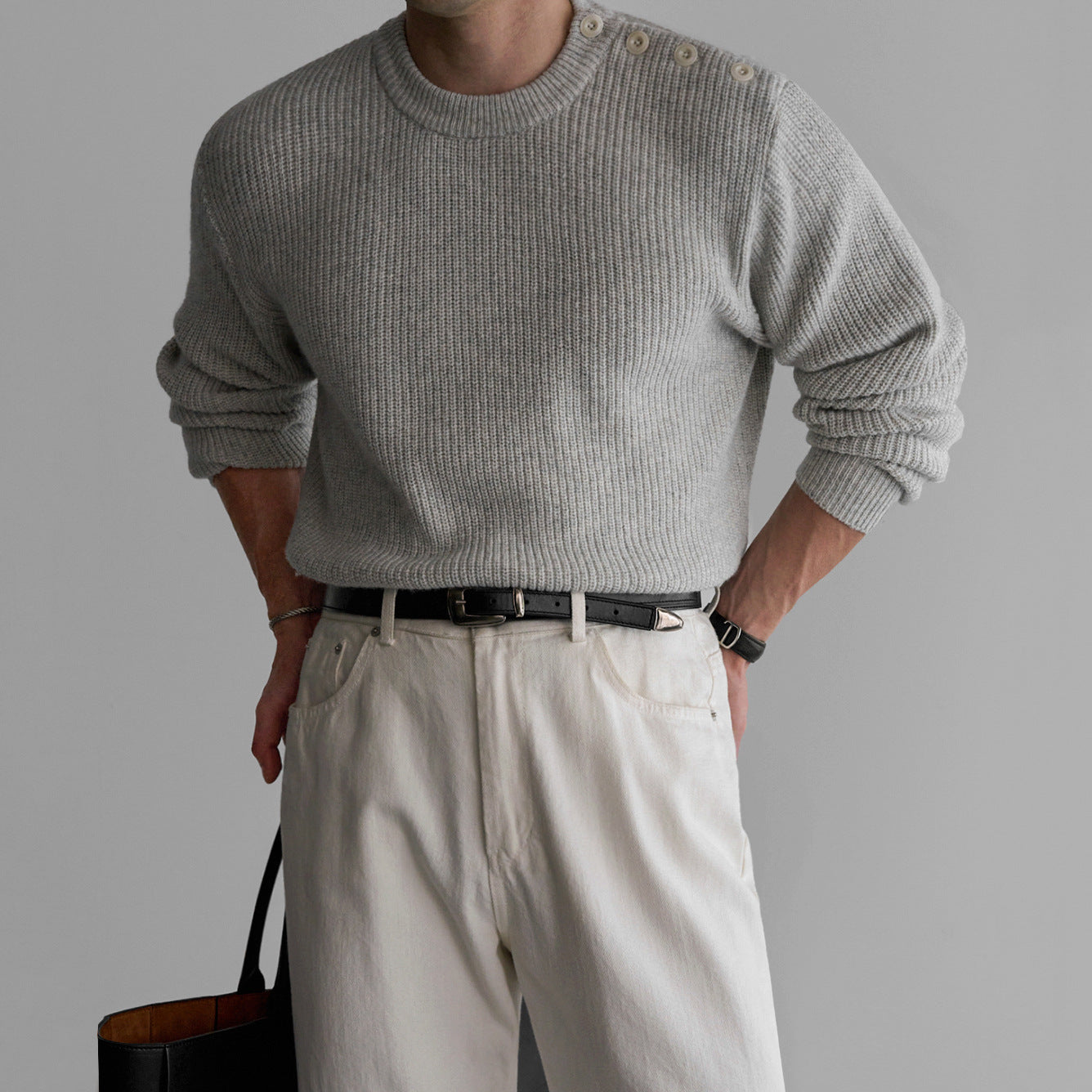 No.210455 Design Sense Round Neck Sweater Knitted Base Shirt