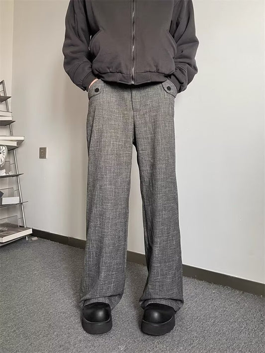 No.Q608  Street Style Textured Gray Plaid Wide-Leg Pants