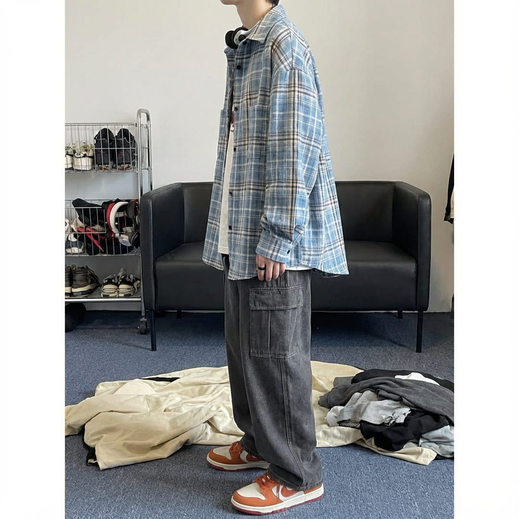 No. GZ03  Vintage Plaid Long-Sleeve Shirt