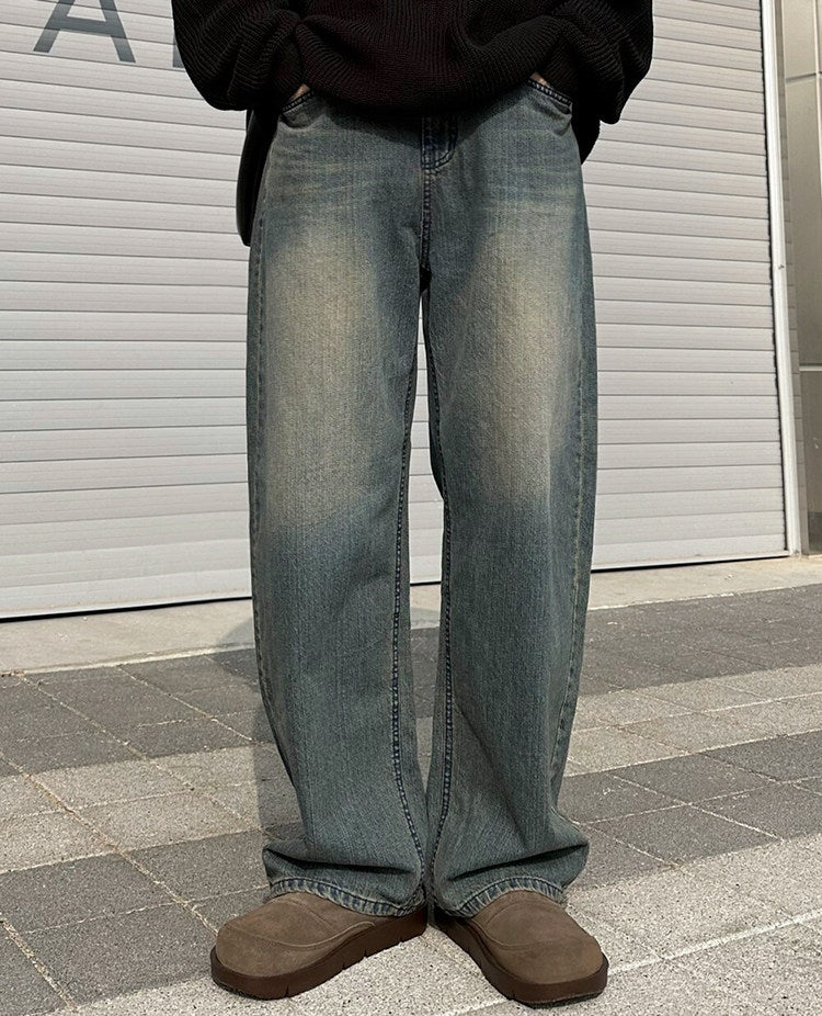 No.80515 Vintage Style Draped Straight-Leg Jeans