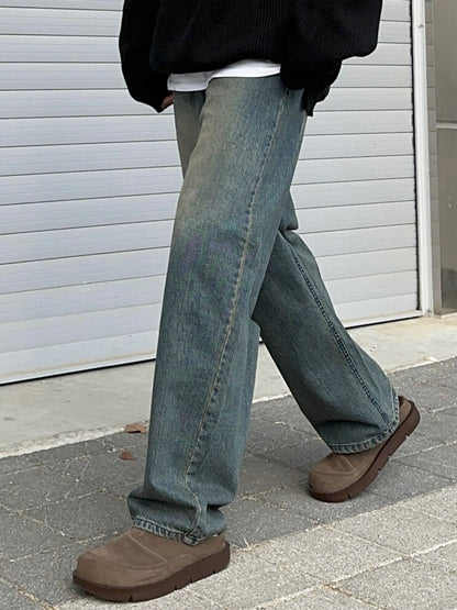 No.80515 Vintage Style Draped Straight-Leg Jeans